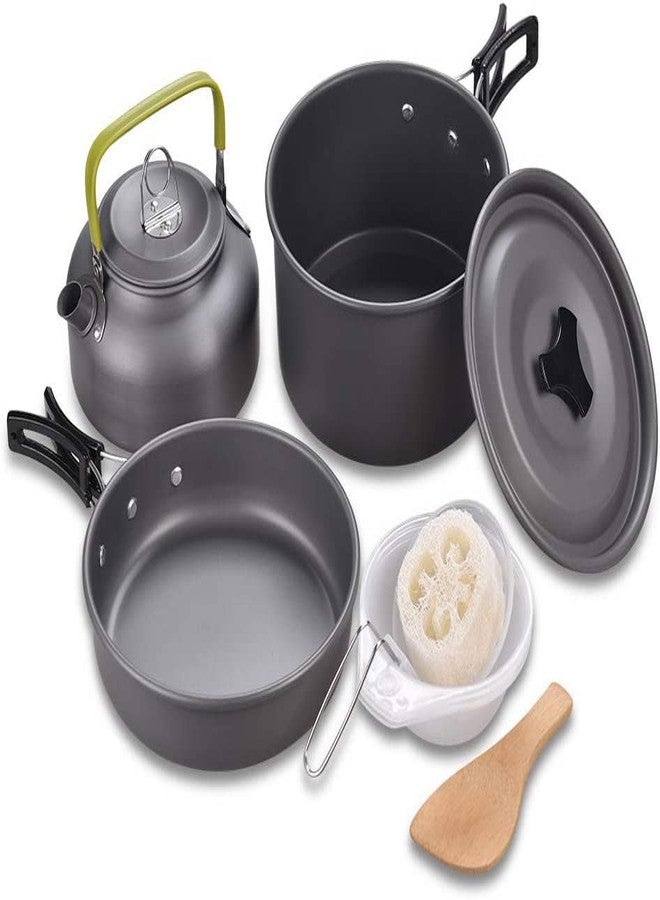 Linist طقم أدوات طهي للتخييم من لينيست، طقم أدوات طهي خفيف الوزن للمشي لمسافات طويلة مع حقيبة شبكية، طقم طهي من الألومنيوم غير اللاصق، طقم أدوات طهي للتخييم مع أوعية وأواني - Image 1